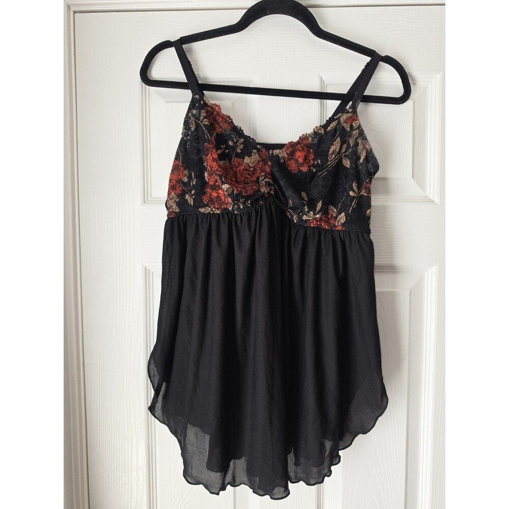 Torrid Curves Black Floral Lace Babydoll Chemise Nightie Lingerie  Sz 0 Romantic